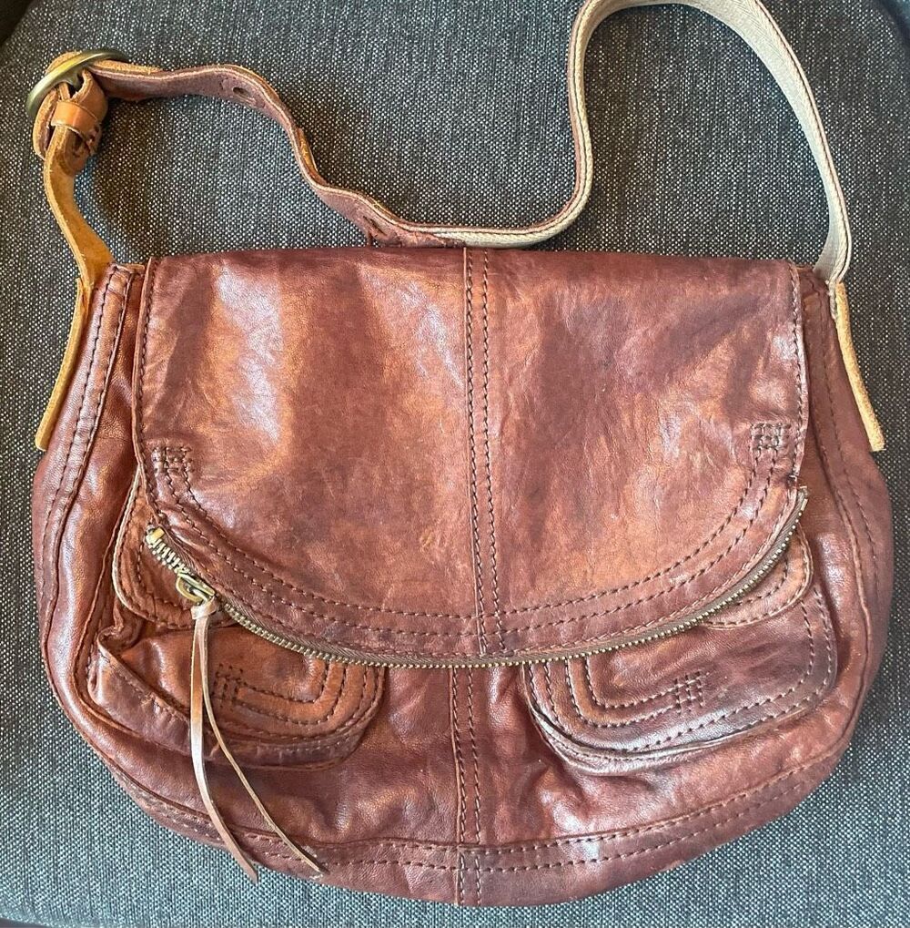 Lucky Brand Vintage Inspired Brown Lamb Leather Shoulder Handbag